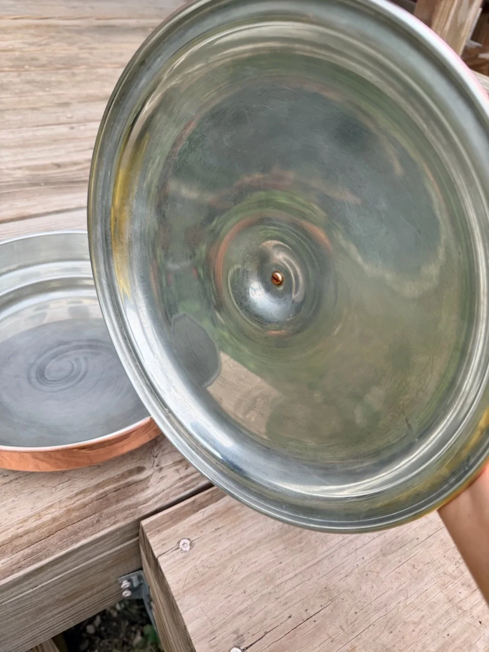 Vintage Copper Sauté Pan w Lid French Farmhouse Kitchen Decor Rustic